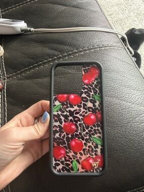 Wildflowers Red Cherry Leopard Print Phone Case with Black Bumper
